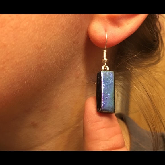 Lot of 3 Dichroic Fused Glass Handcrafted Earrings - Picture 3 of 7